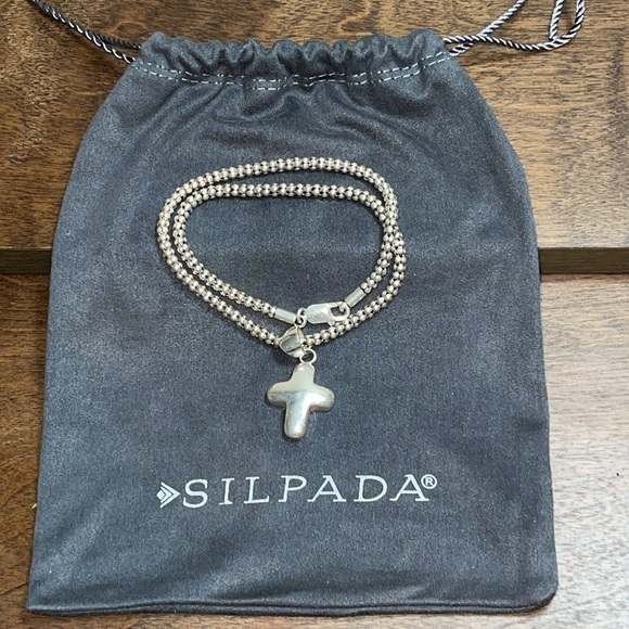 Silpada Sterling Silver Popcorn Necklace with Cross Pendant 19g - Picture 12 of 17